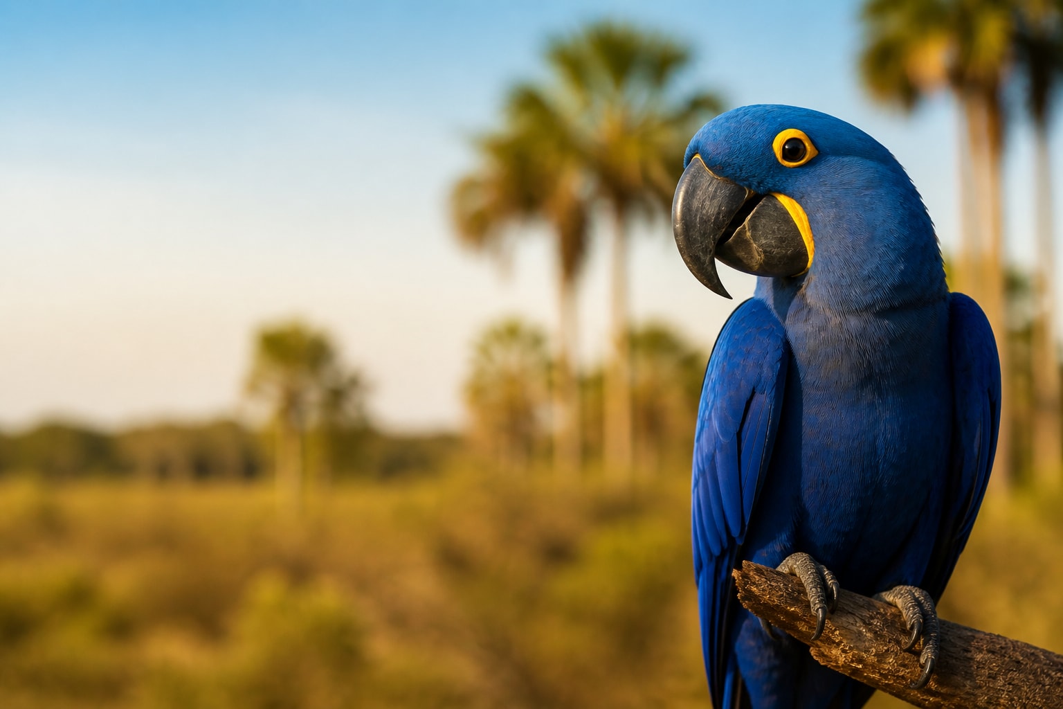 Hyacinth Macaw (Anodorhynchus hyacinthinus) in the wild — Catch'Um species field guide